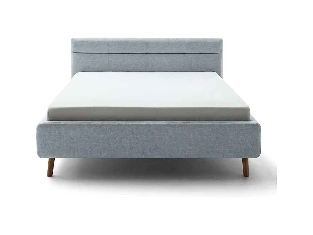 Gepolstertes Bett Grau Stoff mit Vierfußgestell aus Eiche Bettkasten