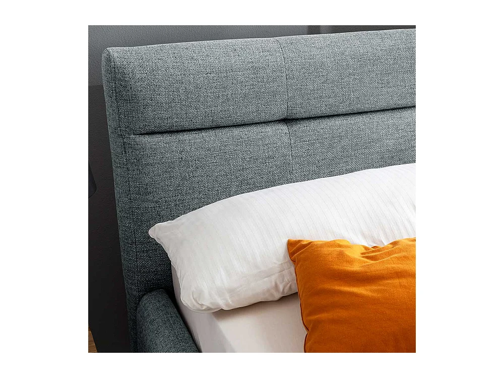 Gepolstertes Bett Grau Stoff mit Vierfußgestell aus Eiche Bettkasten