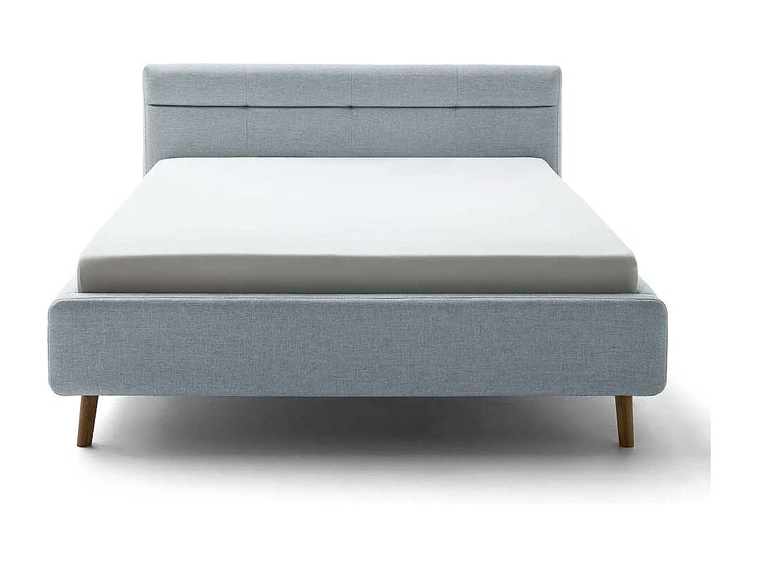 Gepolstertes Bett Grau Stoff mit Vierfußgestell aus Eiche Bettkasten