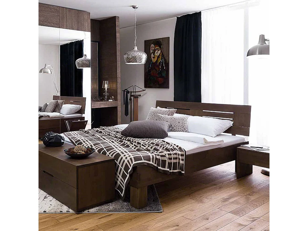 Massivholz Bett in Wengefarben Buche lackiert