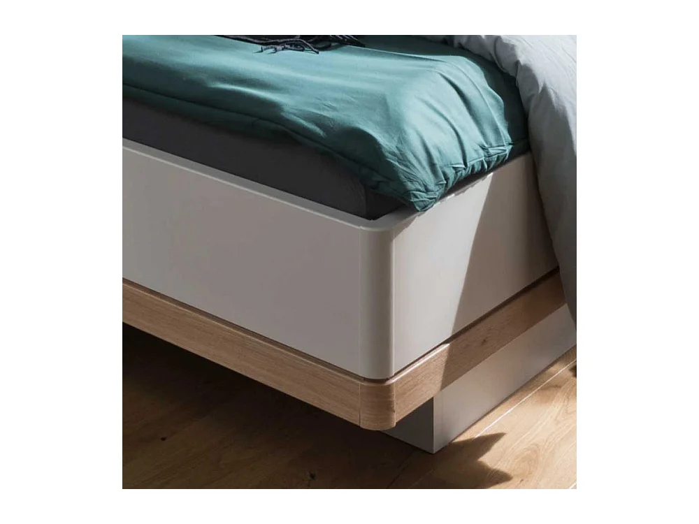 Doppelbett in Beige und Eiche Bianco LED Beleuchtung (dreiteilig)