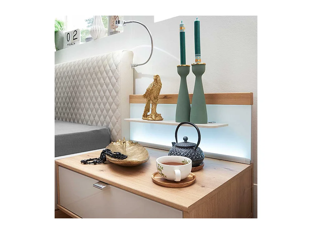 Doppelbett in Beige und Eiche Bianco LED Beleuchtung (dreiteilig)