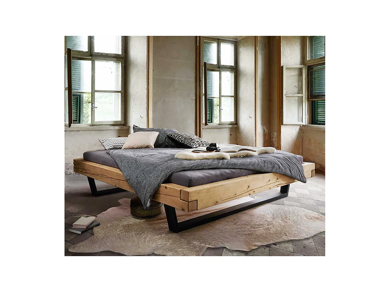 Massivholz Bettgestell ohne Kopfteil Bügelgestell