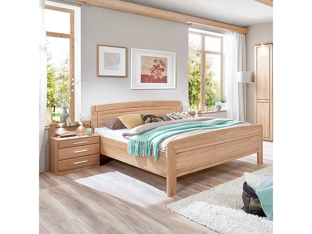 Ehebett aus Eiche teilmassiv Nachtkonsolen (dreiteilig)