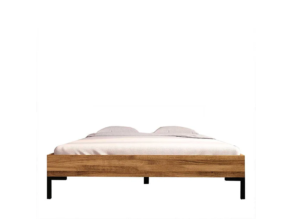 Bett ohne Kopfteil aus Wildeiche Massivholz Vierfußgestell aus Metall