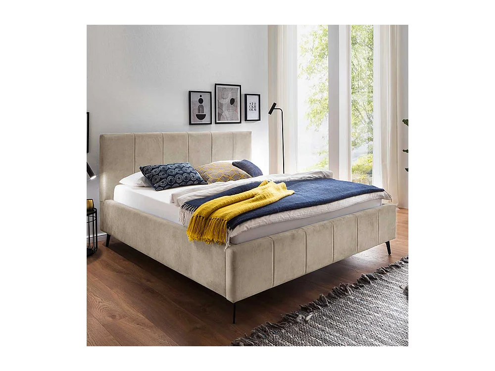 Komfortbett Stoff Beige aus Velours Vierfußgestell aus Metall