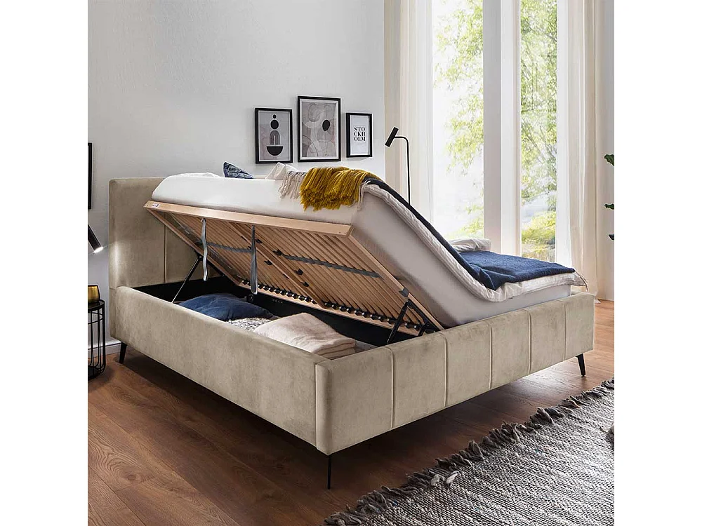 Komfortbett Stoff Beige aus Velours Vierfußgestell aus Metall