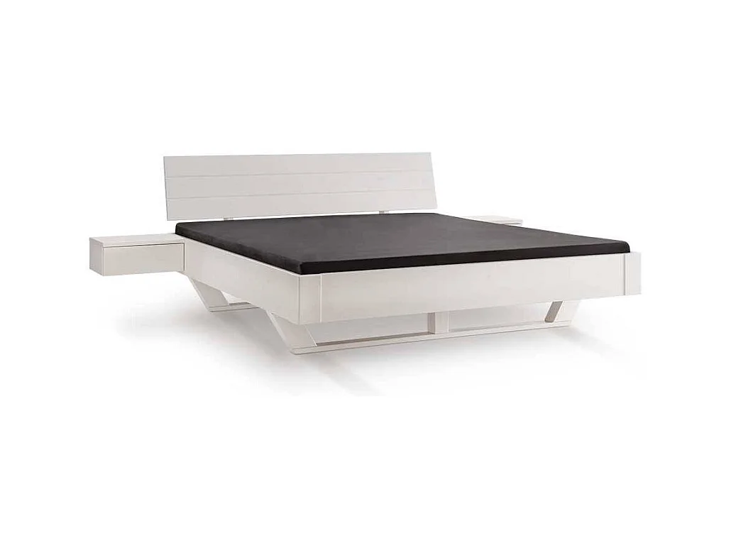 Doppel Bett Bett mit Polsterkopfteil in Weiß und Anthrazit