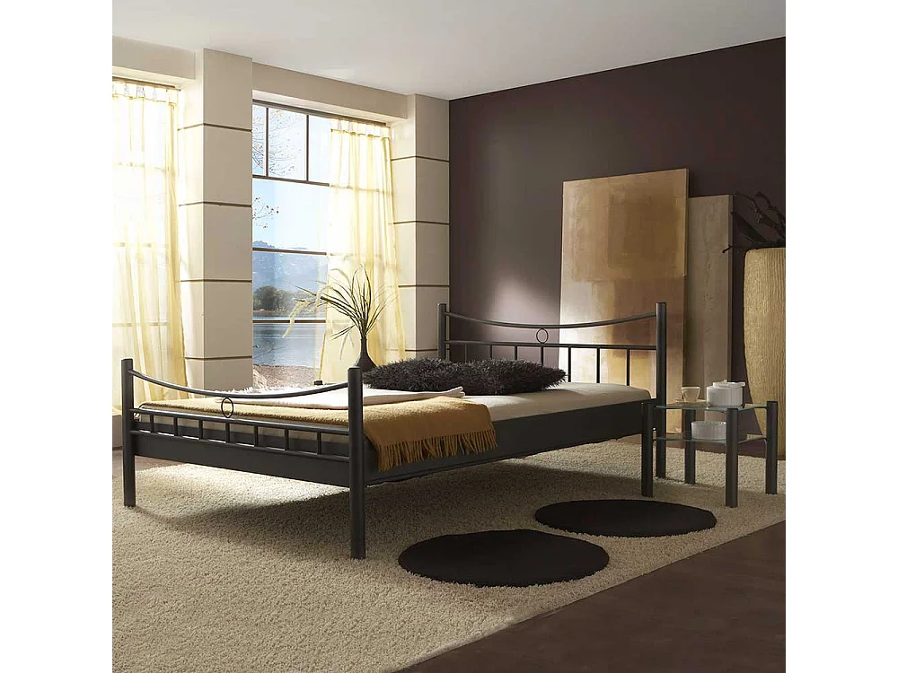 Metall Doppelbett mit Nahchttischen Eisen Schwarz (dreiteilig)