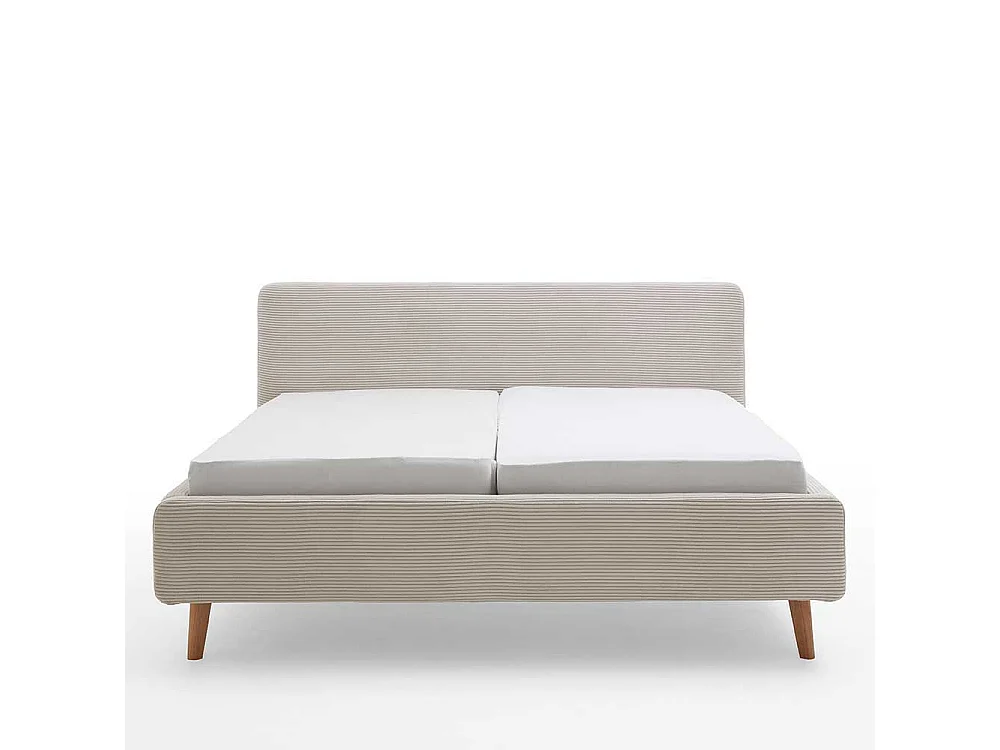 Polsterbett in Beige mit Cordbezug Vierfußgestell aus Holz