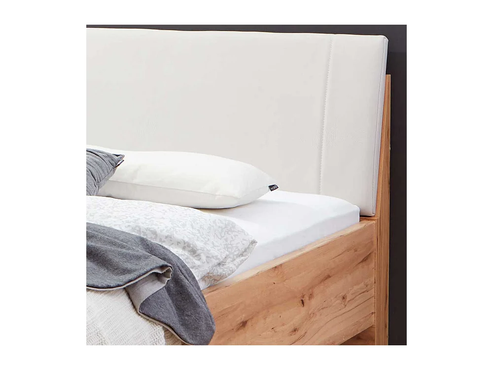 Komfortbett aus Astkernbuche teilmassiv Kunstleder Kopfteil in Beige