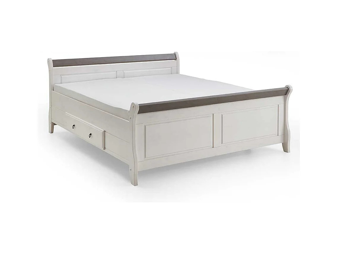 Holzbett in Weiß Grau Landhaus