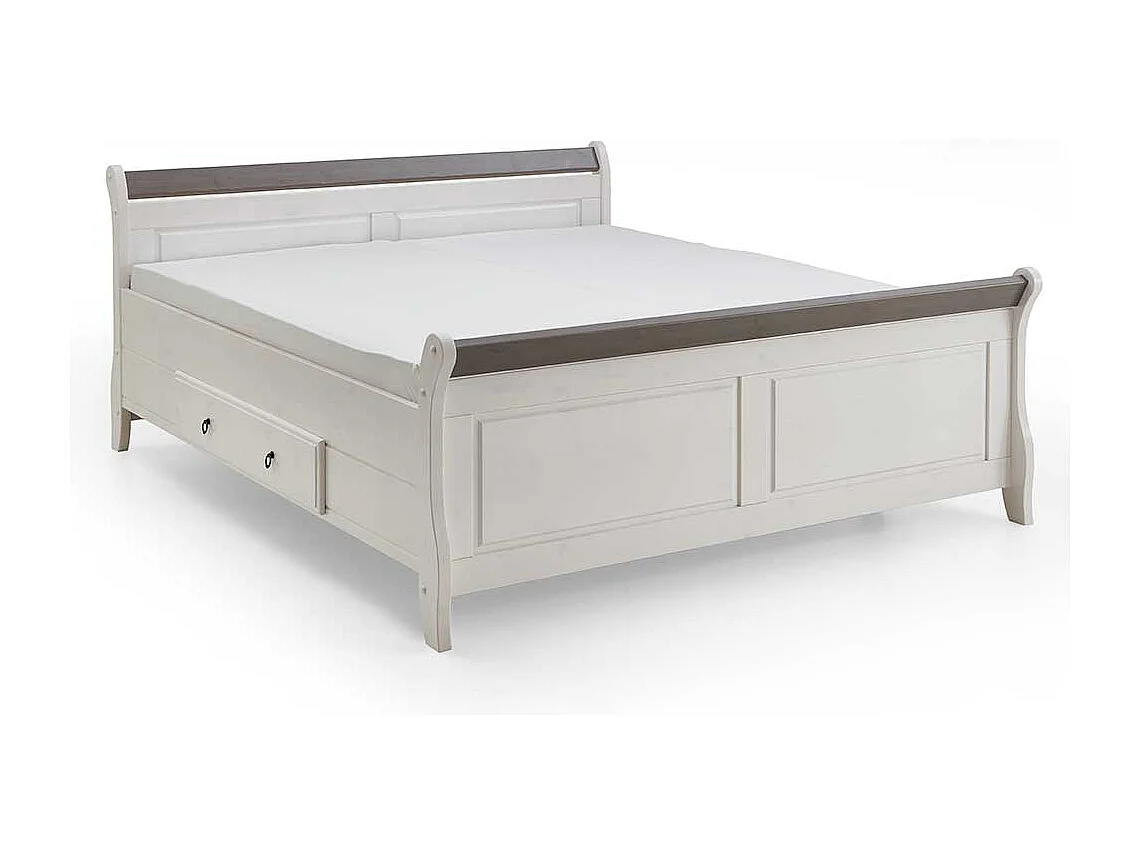 Holzbett in Weiß Grau Landhaus