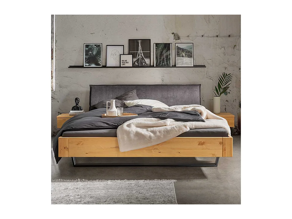 Doppel Bett Bett mit Kufen Kiefer Laugenfarben und Anthrazit