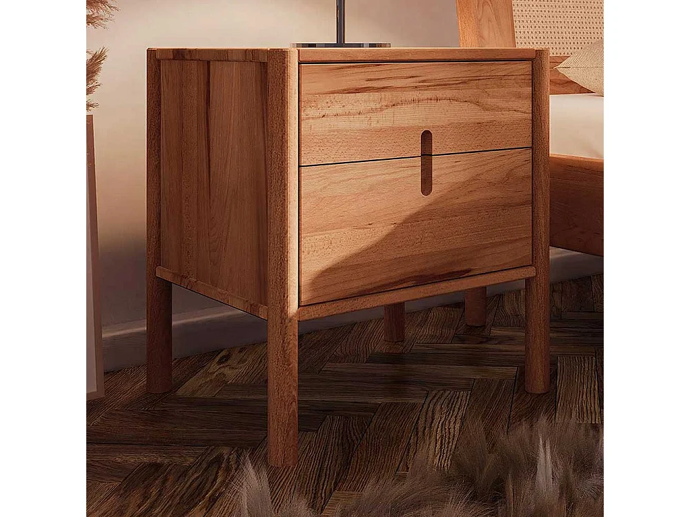 Bett Wildeiche und Rattan 38 cm Einstiegshöhe auch mit Kommoden