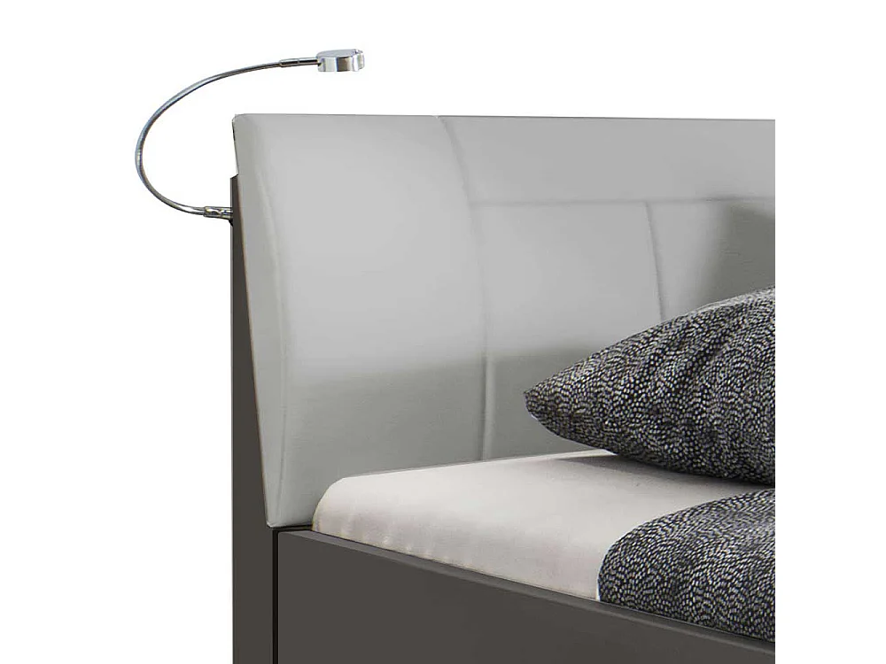 Bettgestell in Hellgrau und Braun LED Beleuchtung