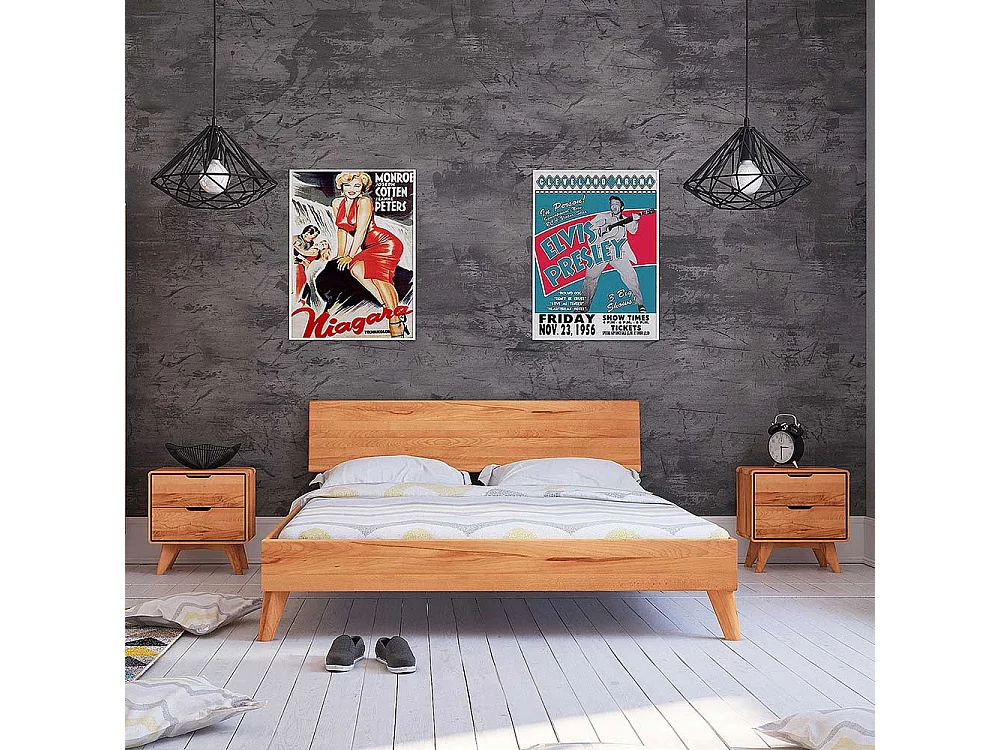 Niedriges Bettgestell aus Kernbuche Massivholz Nachtkommoden (dreiteilig)