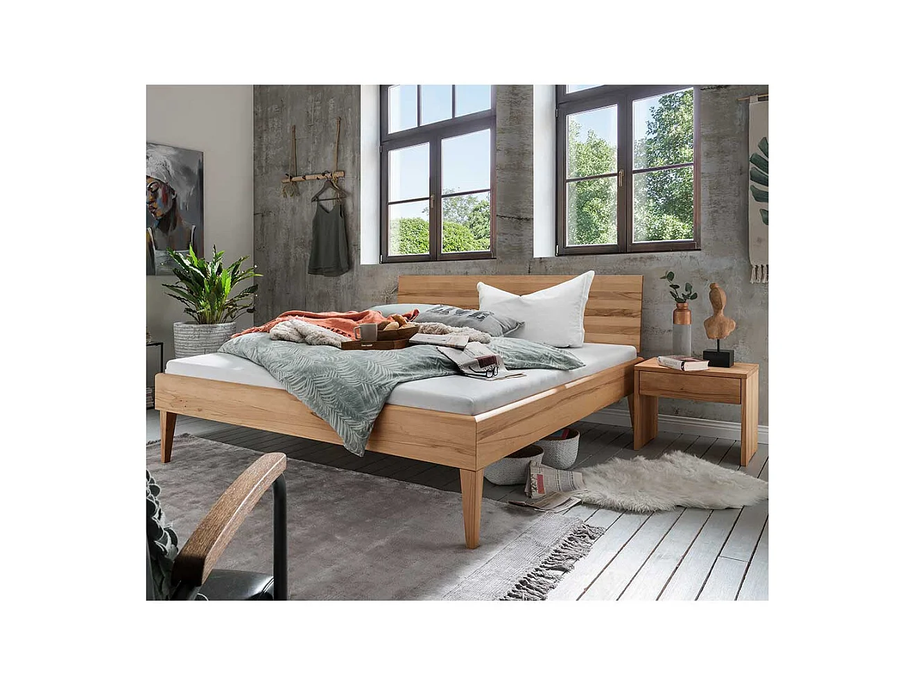 Kernbuche Massivbett mit Nachtkonsolen Oberfläche geölt (dreiteilig)