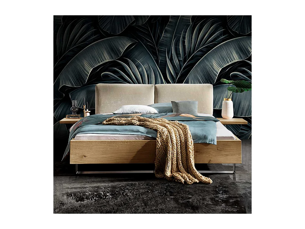 Massivholzbettgestell mit Polster im Loft Stil 45 cm Einstiegshöhe (dreiteilig)