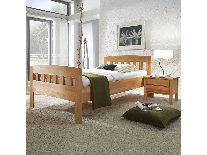 Komfortbett aus Kernbuche Massivholz mit Nachttisch (zweiteilig)
