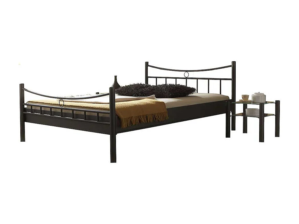Metall Doppelbett mit Nahchttischen Eisen Schwarz (dreiteilig)