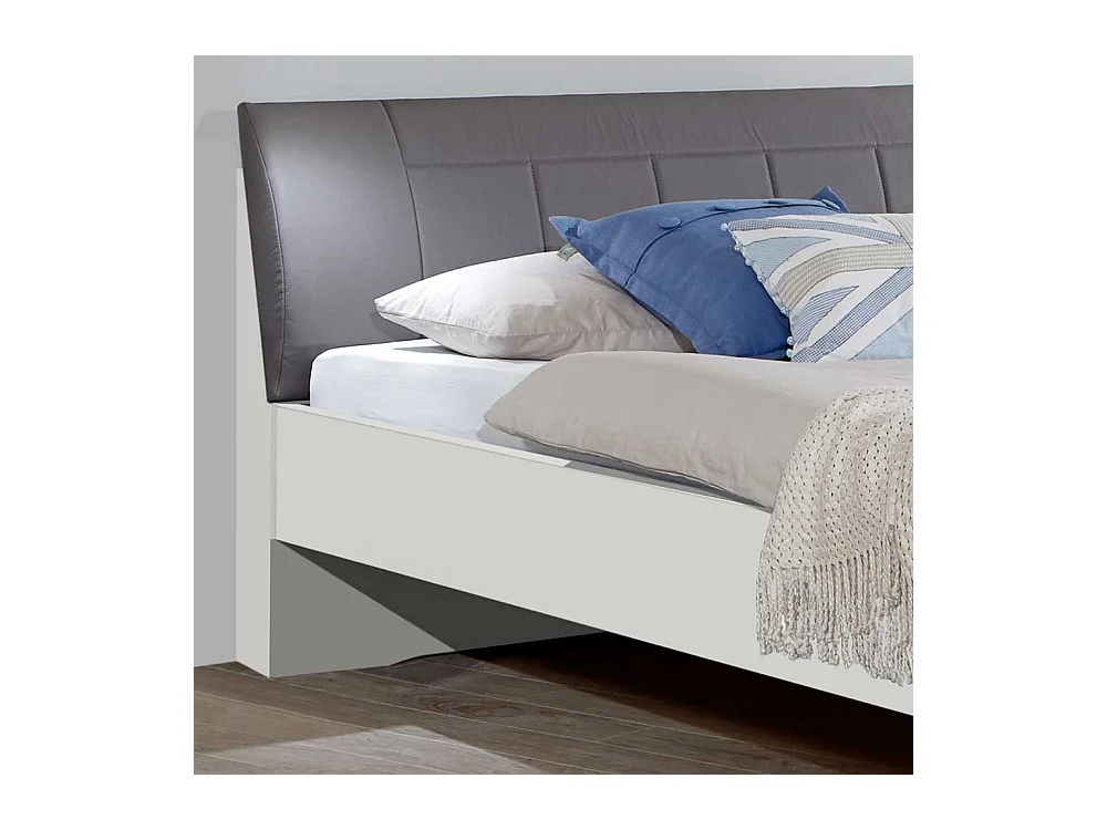 Bett in Polsterkopfteil in Grau Braun LED Beleuchtung