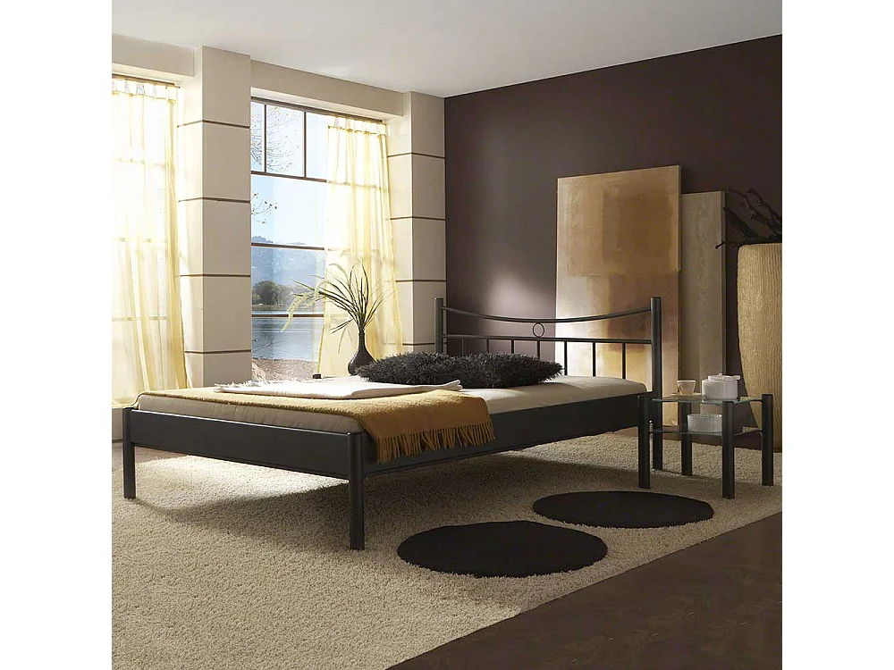 Bett aus Eisen Schwarz mit Nachttisch (zweiteilig)