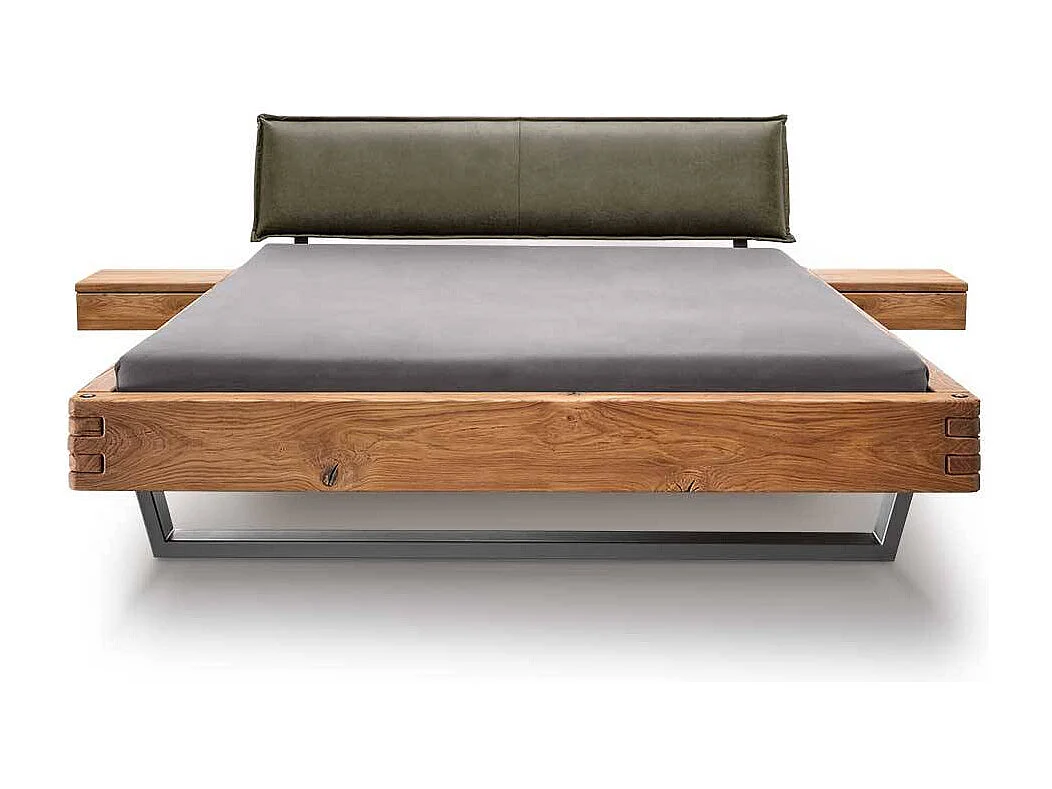 Holzbettgestell Doppelbett in Wildeichefarben und Oliv Grün