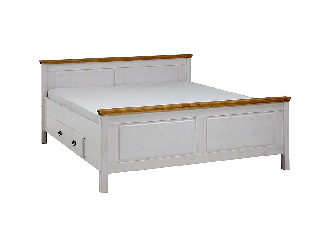 Landhausbett in Weiß Kiefer teilmassiv Nachtkommoden (dreiteilig)