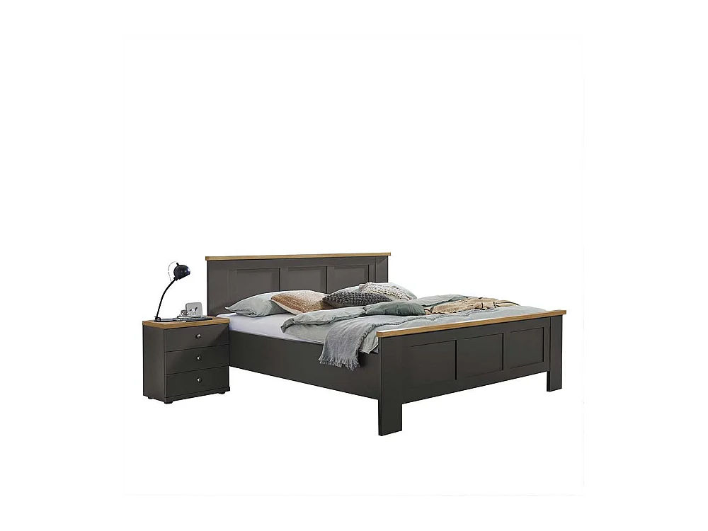 Doppelbettgestell im Landhausstil Dunkelgrau und Eiche Bianco