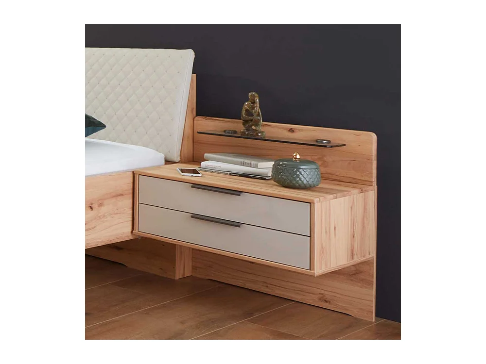 Breites Bett aus Kernbuche Massivholz und Kunstleder Made in Germany (dreiteilig)