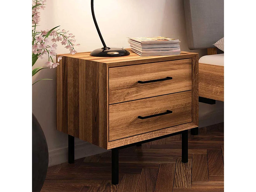 Massivholzbett Wildeiche geölt mit Polsterkopfteil Grau