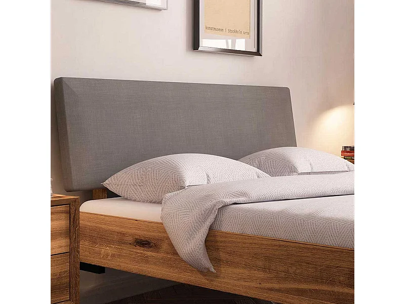 Massivholzbett Wildeiche geölt mit Polsterkopfteil Grau
