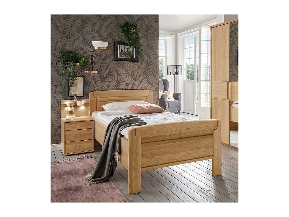 Komfortbett aus Eiche teilmassiv Nachtkonsole und LED Beleuchtung (zweiteilig)