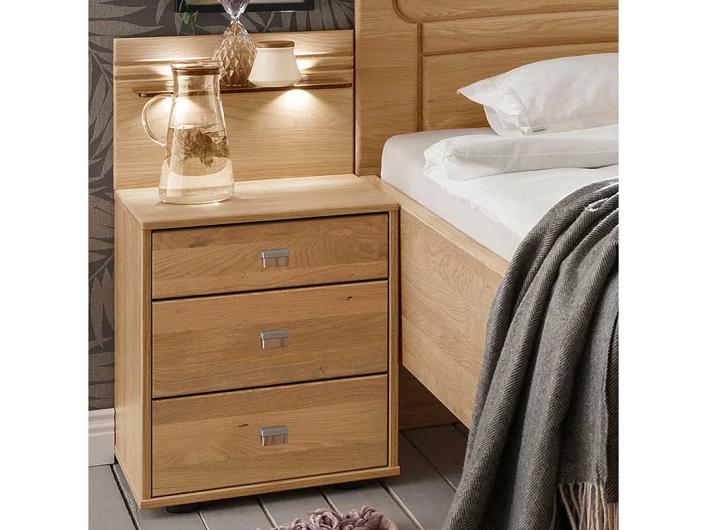 Komfortbett aus Eiche teilmassiv Nachtkonsole und LED Beleuchtung (zweiteilig)