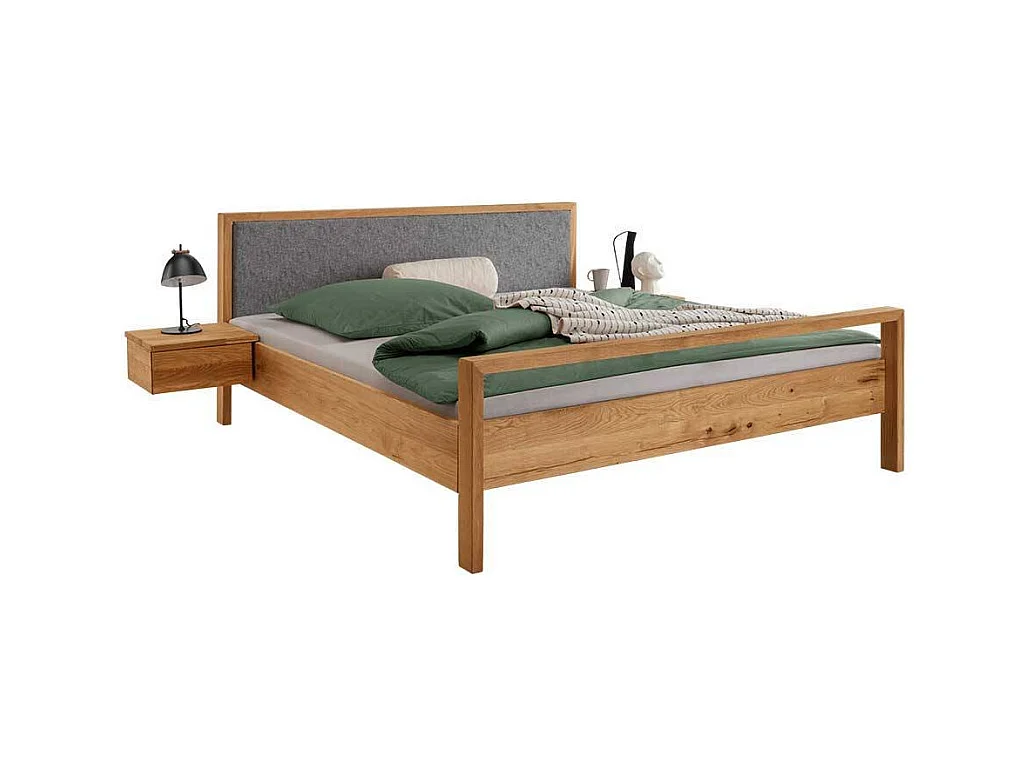 Doppelbett mit Polsterkopfteil in Grau Wildeichefarben