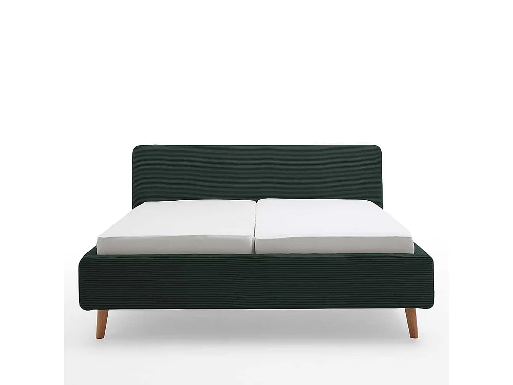 Dunkelgrünes Polsterbett mit Cordbezug Vierfußgestell aus Holz