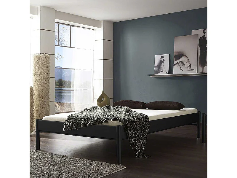 Jugendbett in Schwarz Eisen ohne Kopfteil