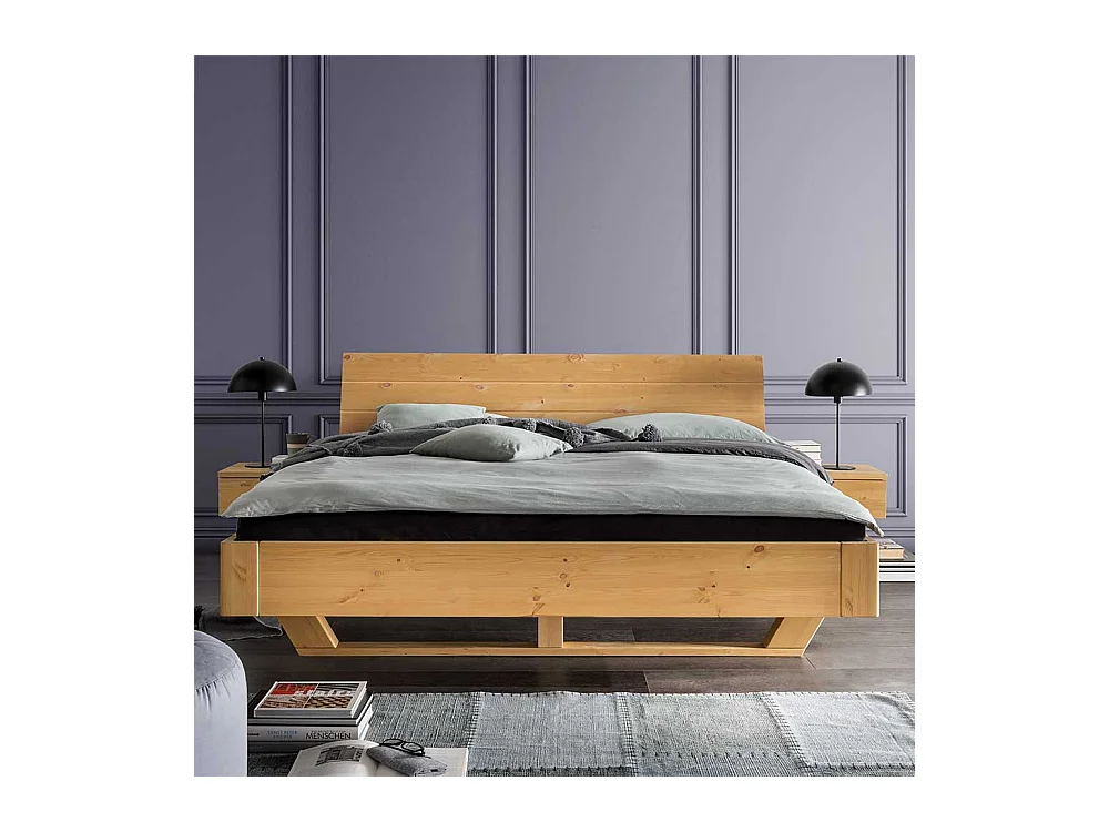 Doppelbett Massivholzbett auf Kufen in Kiefer Laugenfarben
