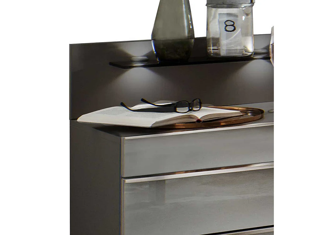 Bett und Nachtkommoden in Hellgrau Braun LED Beleuchtung (dreiteilig)