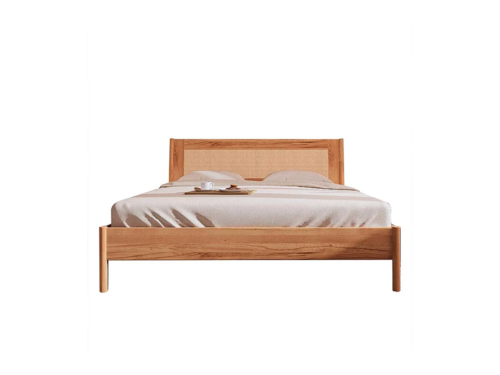 Bett Wildeiche und Rattan 38 cm Einstiegshöhe auch mit Kommoden