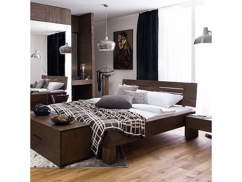 Massivholz Bett in Wengefarben Buche lackiert