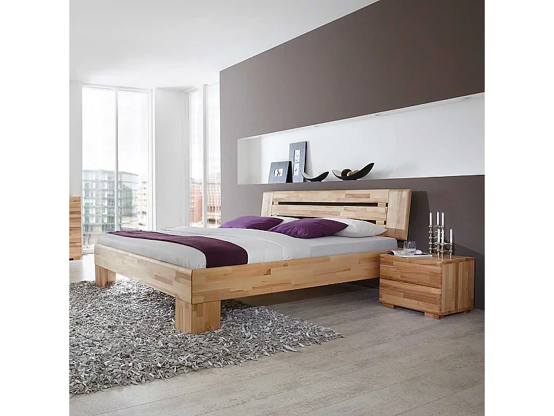 Ehebett mit Nachtkommoden Kernbuche Massivholz (dreiteilig)