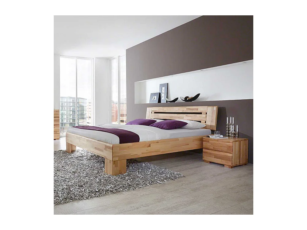 Ehebett mit Nachtkommoden Kernbuche Massivholz (dreiteilig)