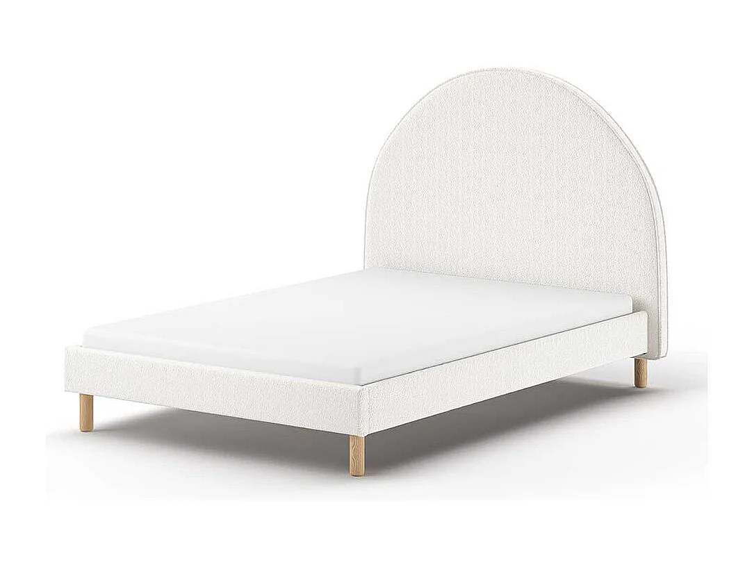 Niedriges Bettgestell im Skandi Design Boucle Stoff und Holz