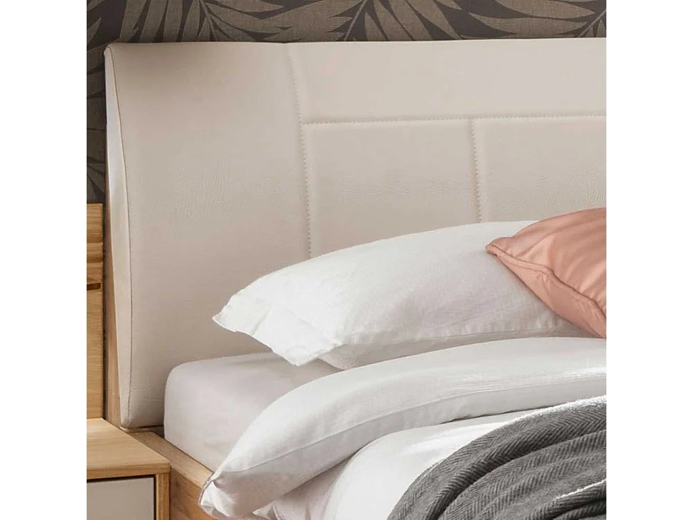 Komfortbett in Beige und Eiche teilmassiv Made in Germany