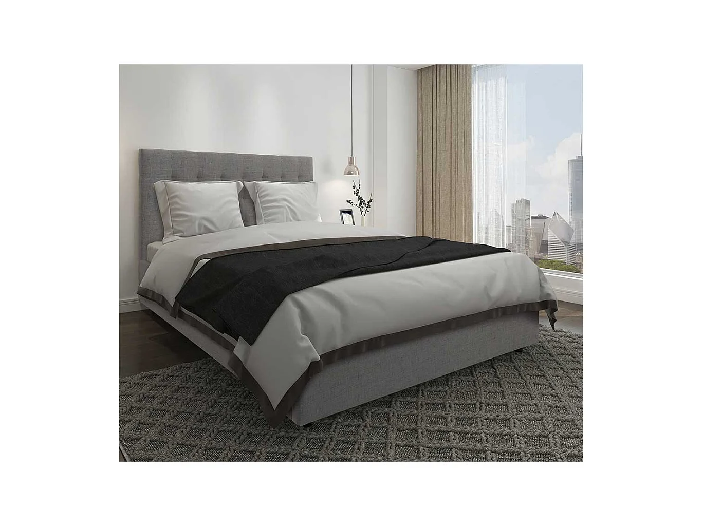 Polsterbett in Grau Webstoff modern