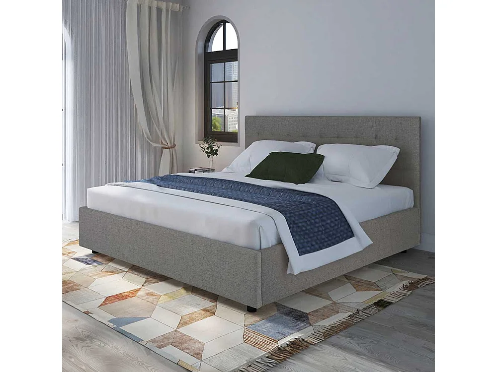 Polsterbett in Grau Webstoff modern