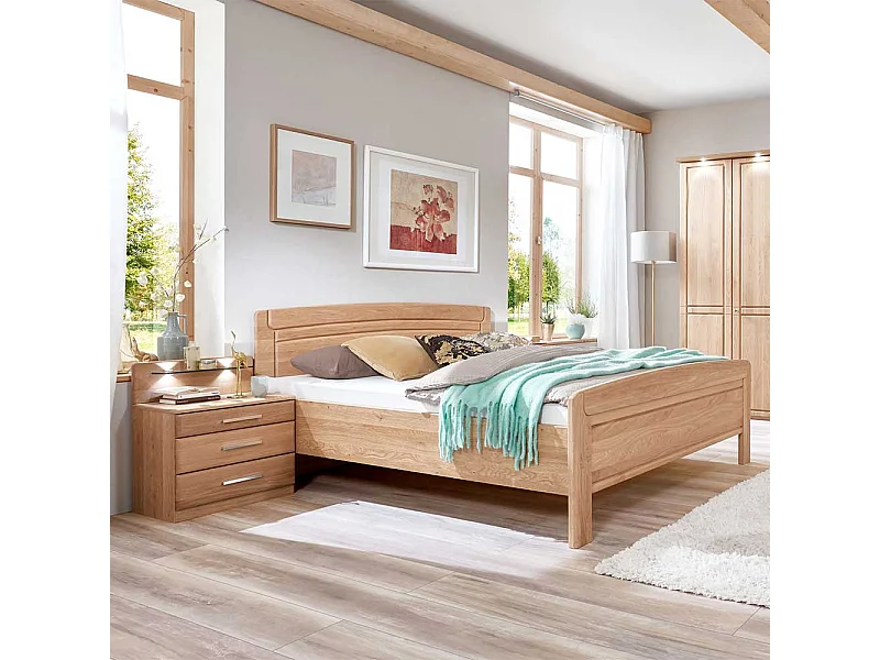 Hohes Bett aus Eiche teilmassiv LED Beleuchtung (dreiteilig)