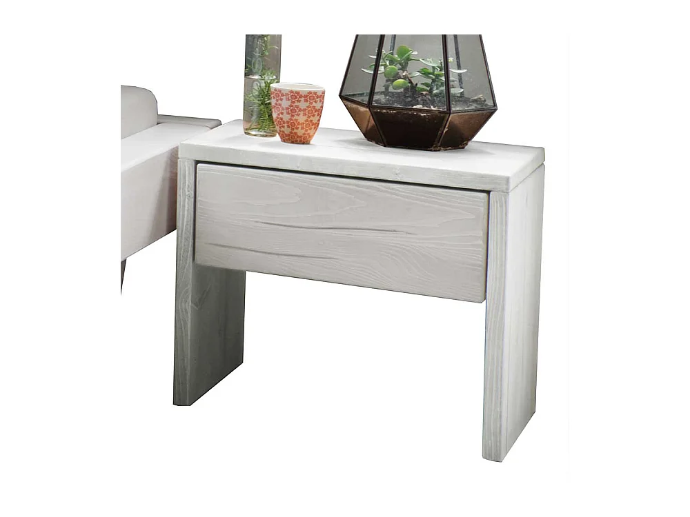 Weißes Balkenbett aus Kiefer Massivholz optionale Nachtkommoden